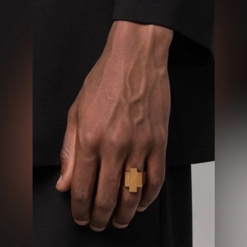 Versace Greca Logo Embossed Ring Statement Ring Gold Tone